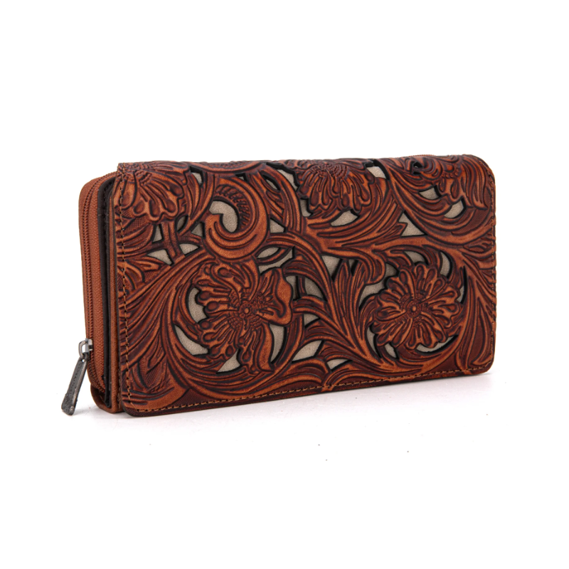 TW Collection Floral Tooled Collection Wallet Brown