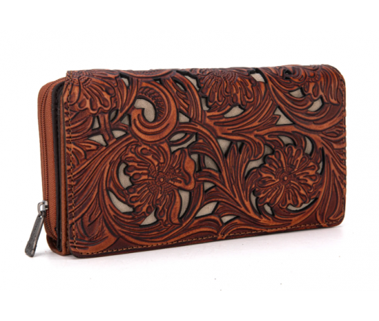TW Collection Floral Tooled Collection Wallet Brown