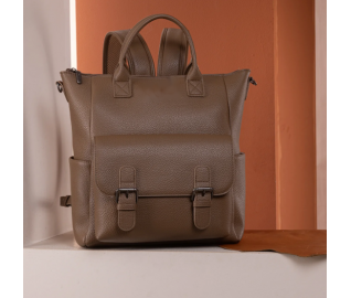 Cow Print Tote/Shoulder Bag Convertible Backpack - Khaki