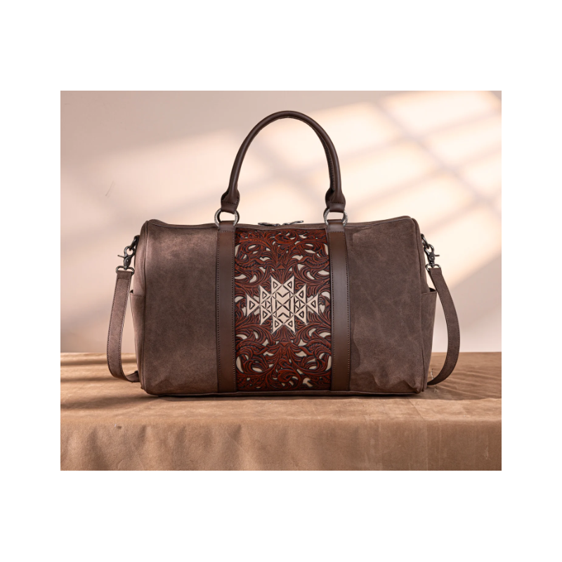 TW Pattern Tooled Collection Weekender Bag - Coffee