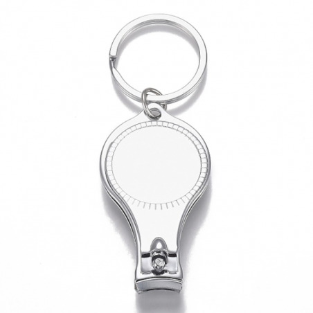 Iron Nail Clippers and Bottle Opener, with Flat Round Cabochon Settings, Iron Split Key Rings