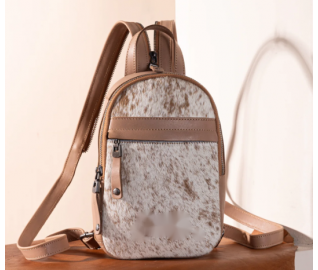Genuine Hair-On Cowhide Convertible Backpack -Tan