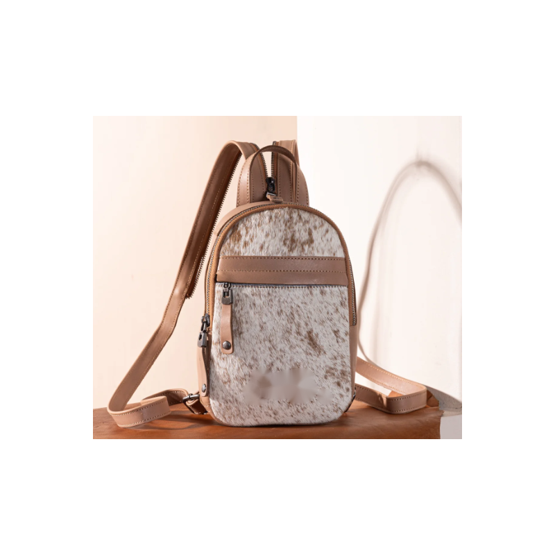 Genuine Hair-On Cowhide Convertible Backpack -Tan