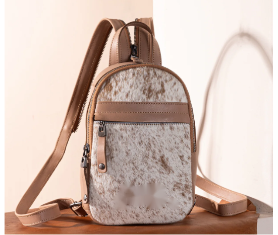 Genuine Hair-On Cowhide Convertible Backpack -Tan