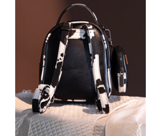 Print Trimmed Mini Backpack With Coin Pouch - White & Black