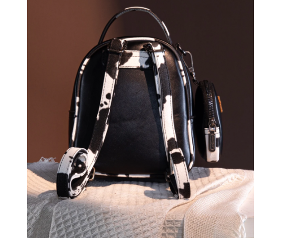 Print Trimmed Mini Backpack With Coin Pouch - White & Black