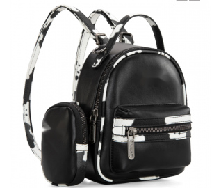 Print Trimmed Mini Backpack With Coin Pouch - White & Black