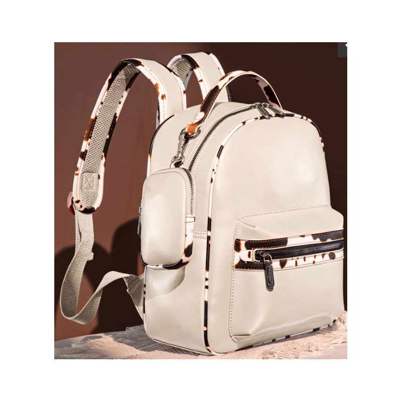 Print Trimmed Mini Backpack With Coin Pouch - Tan
