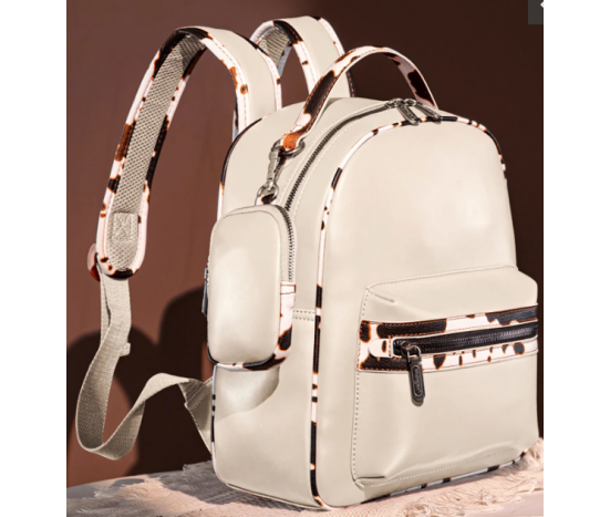 Print Trimmed Mini Backpack With Coin Pouch - Tan