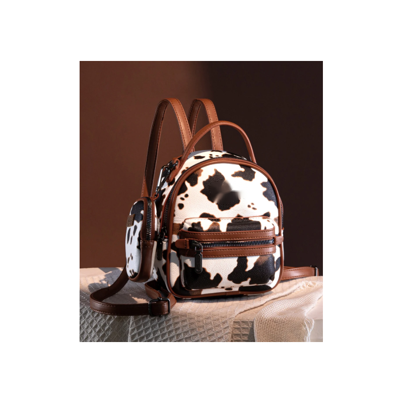 Print Trimmed Mini Backpack With Coin Pouch - Brown