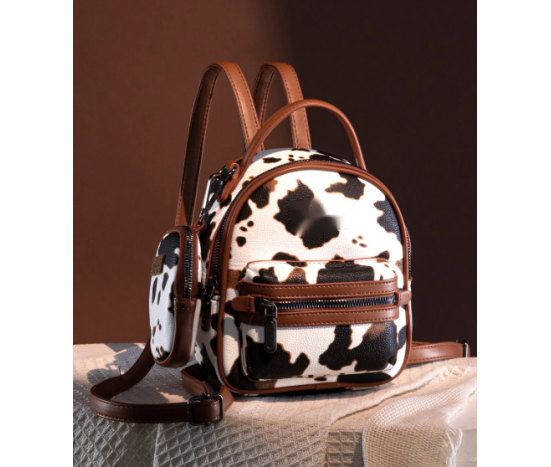 Print Trimmed Mini Backpack With Coin Pouch - Brown