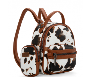 Print Trimmed Mini Backpack With Coin Pouch - Brown