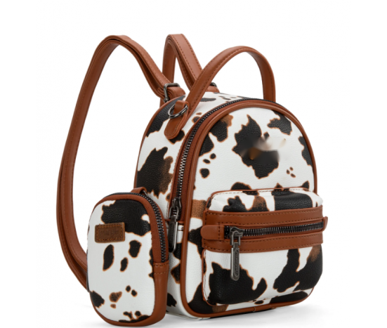 Print Trimmed Mini Backpack With Coin Pouch - Brown