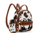 Print Trimmed Mini Backpack With Coin Pouch - Brown