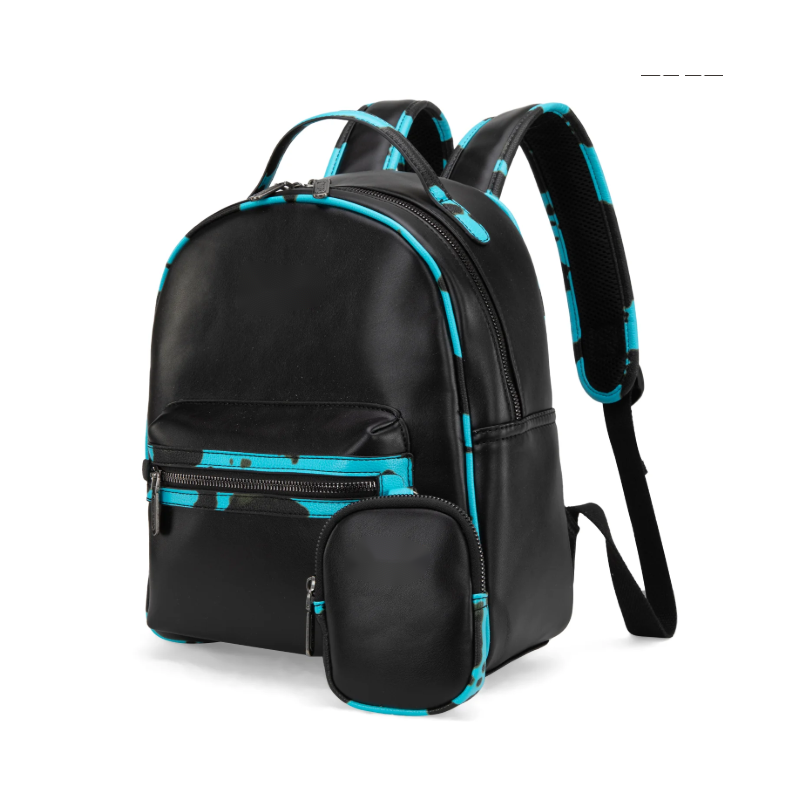 Cow Print Pattern Backpack With Coin Pouch - Turquoise