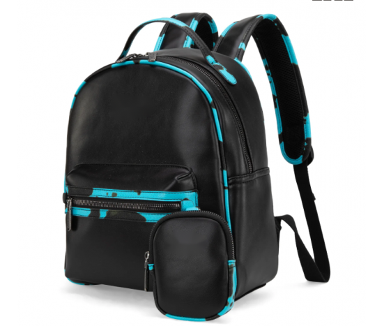 Cow Print Pattern Backpack With Coin Pouch - Turquoise