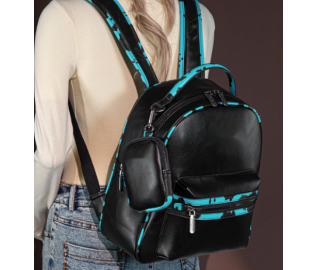 Cow Print Pattern Backpack With Coin Pouch - Turquoise
