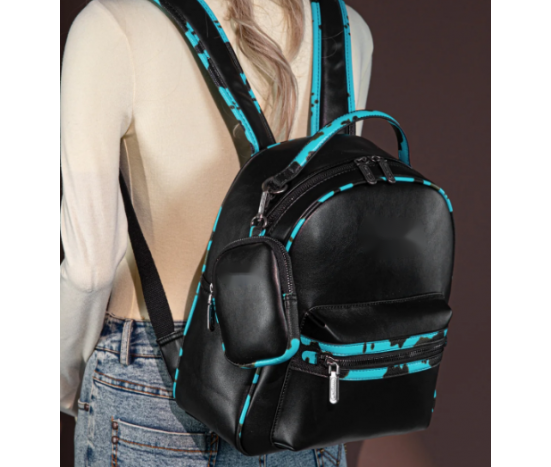 Cow Print Pattern Backpack With Coin Pouch - Turquoise