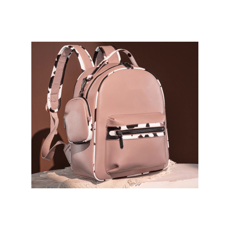 Cow Print Pattern Backpack With Coin Pouch - Pink