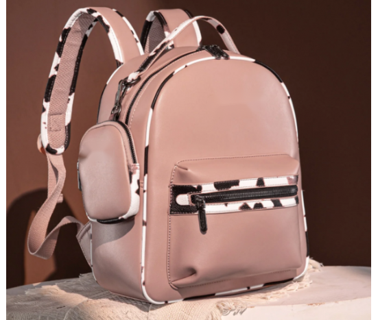 Cow Print Pattern Backpack With Coin Pouch - Pink