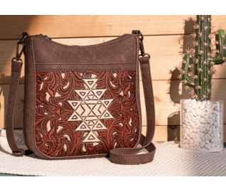 TW Pattern Tooled Collection Crossbody Bag - Brown