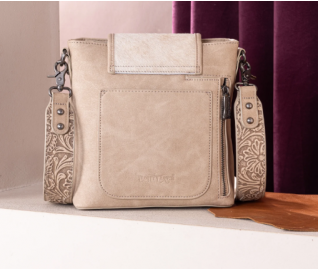 TW Collection Genuine Hair-On Cowhide Tooled Concealed Carry Crossbody Bag - Camel Tan