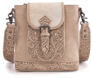 TW Collection Genuine Hair-On Cowhide Tooled Concealed Carry Crossbody Bag - Camel Tan