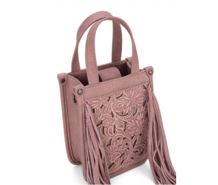 FTW Collection - loral Tooled Fringe Mini Tote - Rosy