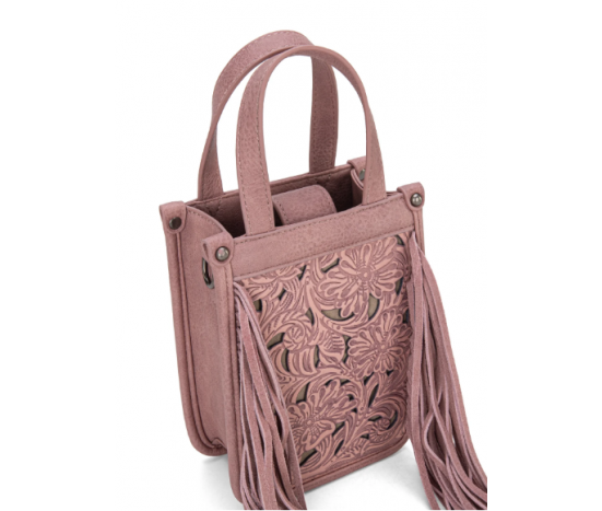 FTW Collection - loral Tooled Fringe Mini Tote - Rosy