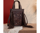 FTW Collection - loral Tooled Fringe Mini Tote - Cedar