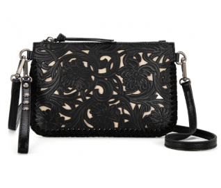 TW Collection - Leather Floral Tooled Collection Clutch - Classic Black