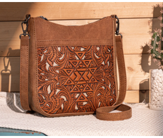 TW Pattern Tooled Collection Crossbody Bag - Coffee
