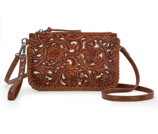 TW Collection - Leather Floral Tooled Collection Clutch - Brown