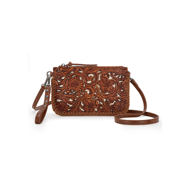 TW Collection - Leather Floral Tooled Collection Clutch - Brown
