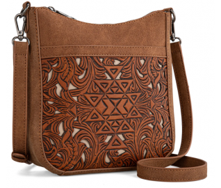 TW Pattern Tooled Collection Crossbody Bag - Coffee