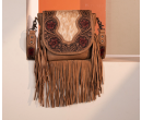 TW Collection Genuine Hair-On Cowhide Tooled Fringe Crossbody Bag -  Brown