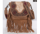 TW Collection Genuine Hair-On Cowhide Tooled Fringe Crossbody Bag -  Brown