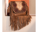 TW Collection Genuine Hair-On Cowhide Tooled Fringe Crossbody Bag -  Brown