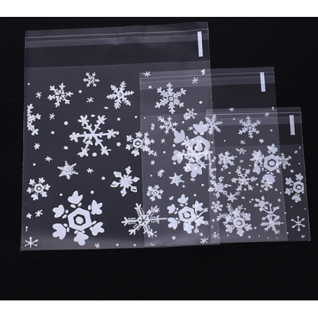 100Pcs Square Plastic Candy Bags, Snowflake Pattern Self-adhesive Bags