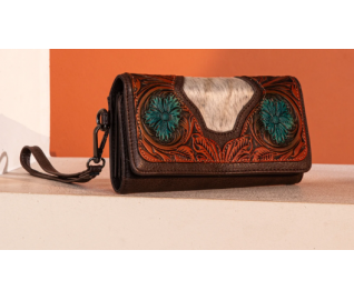 TW Collection Floral Tooled Wallet - Coffee