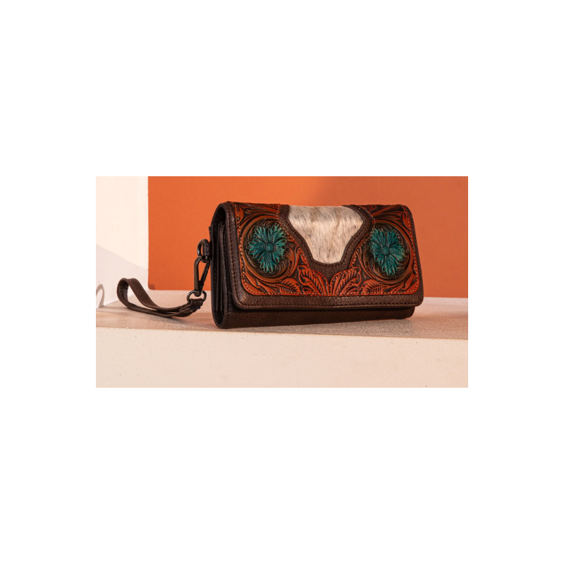 TW Collection Floral Tooled Wallet - Coffee