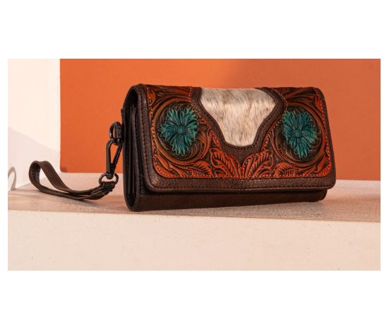 TW Collection Floral Tooled Wallet - Coffee