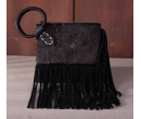 TW Collection Genuine Hair-On Cowhide Ring Handle Bag - Black
