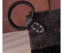 TW Collection Genuine Hair-On Cowhide Ring Handle Bag - Black