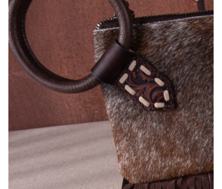 TW Collection Genuine Hair-On Cowhide Ring Handle Bag - Chocolate