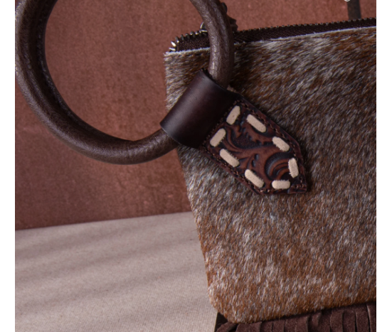 TW Collection Genuine Hair-On Cowhide Ring Handle Bag - Chocolate