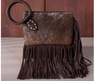 TW Collection Genuine Hair-On Cowhide Ring Handle Bag - Chocolate