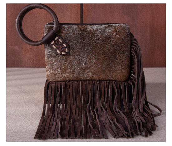 TW Collection Genuine Hair-On Cowhide Ring Handle Bag - Chocolate