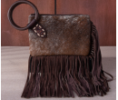 TW Collection Genuine Hair-On Cowhide Ring Handle Bag - Chocolate