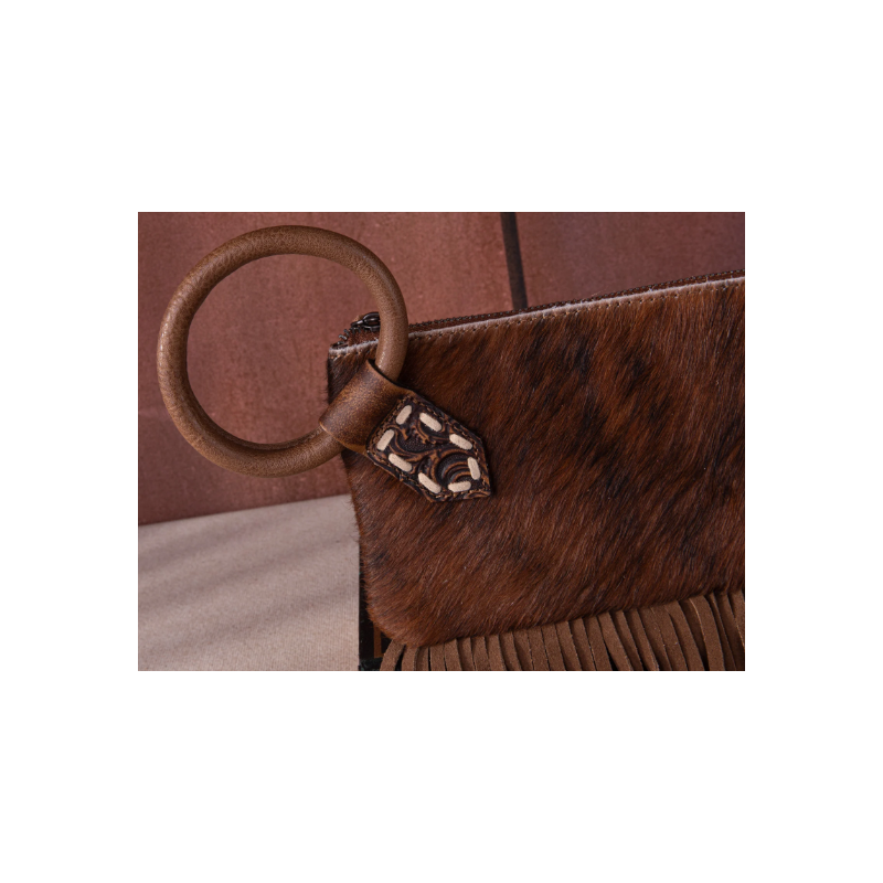 copy of TW Collection Genuine Hair-On Cowhide Ring Handle Bag - Brown